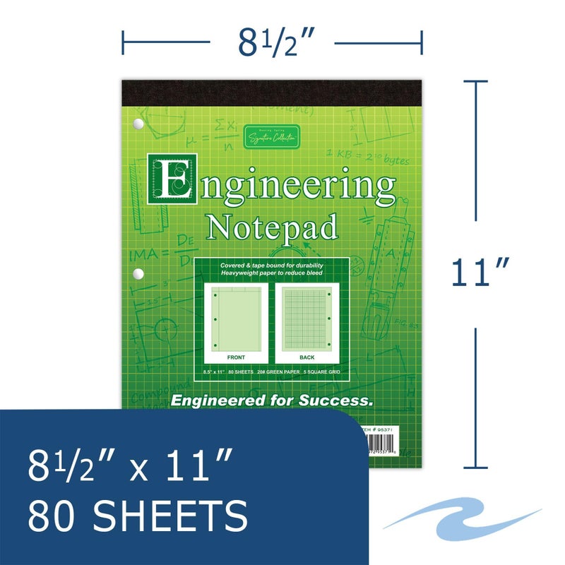 ROARING SPRING Signature Collection Covered Engineering Pad, Frame Front 1/2" Right Margin, 8.5" x 11", 80 Sheets, Heavyweight 20 lb Green Paper - Image 2